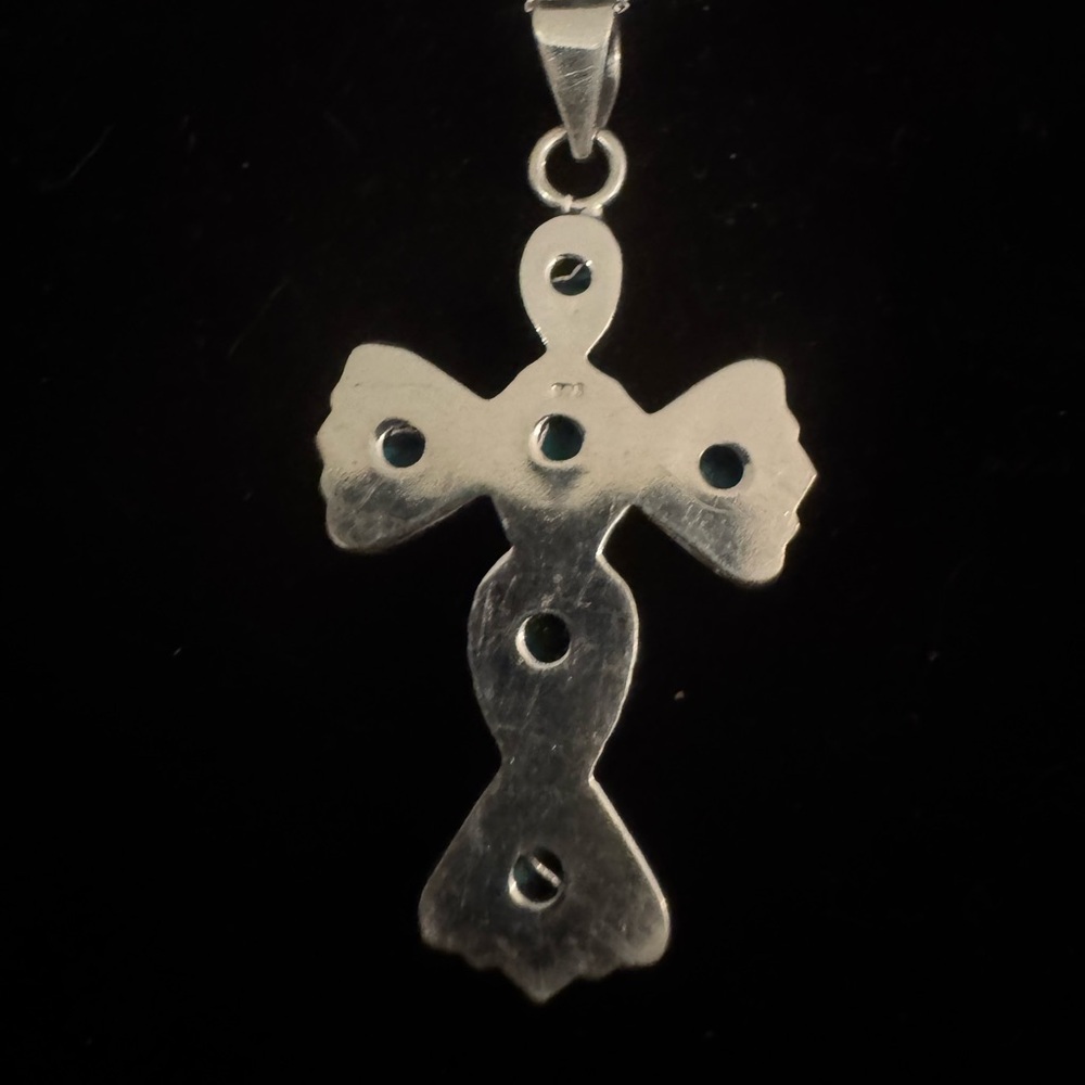 Turquoise and sterling ‎ Silver Cross Pendant Necklace - Picture 5 of 6